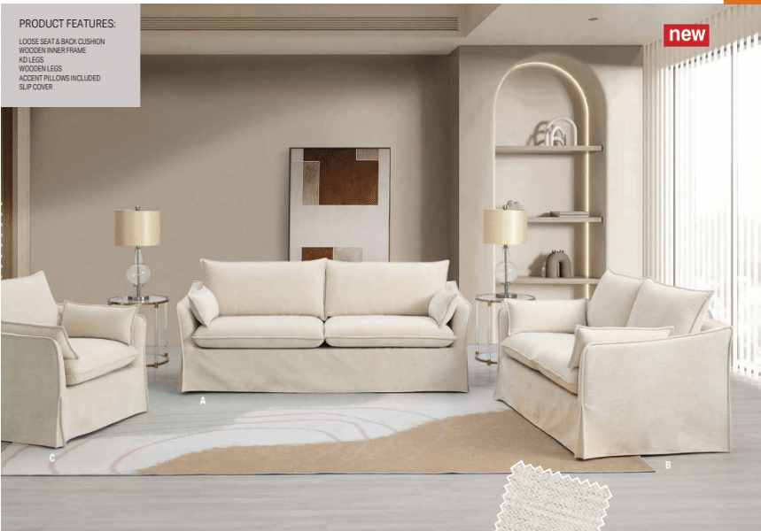 Shane4 Beige Linen 3PPc Living Room set